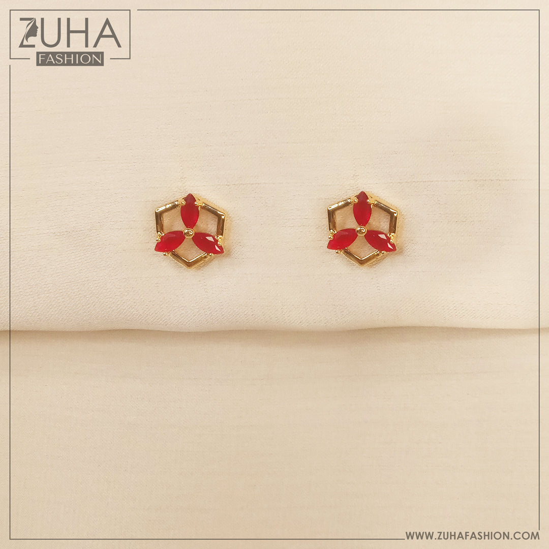 Small Golden Red Ear Studs 0355