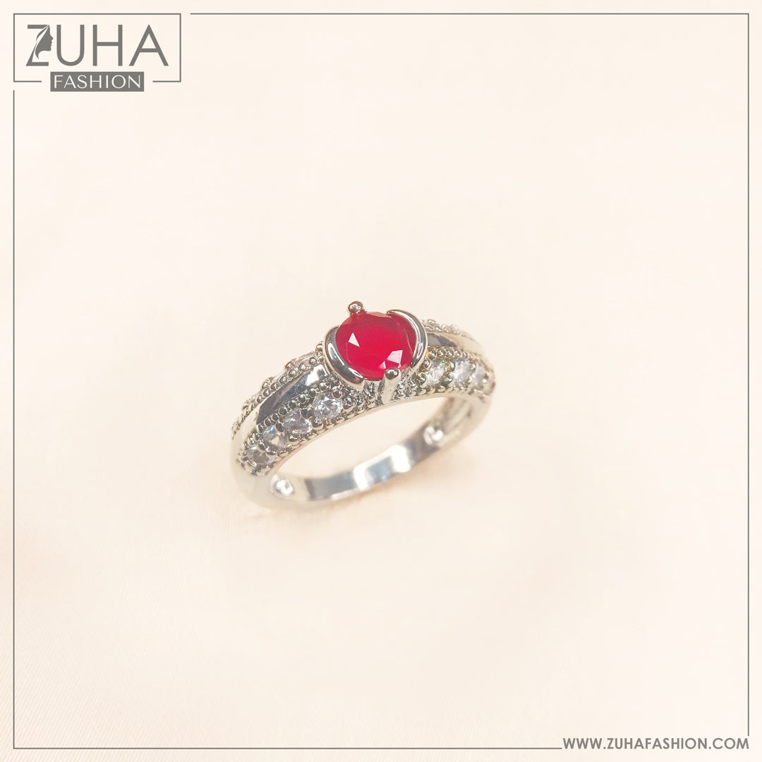 Solitaire Red Silver Ring 0301