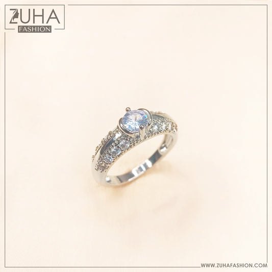 Solitaire Crystal Silver Ring 0301