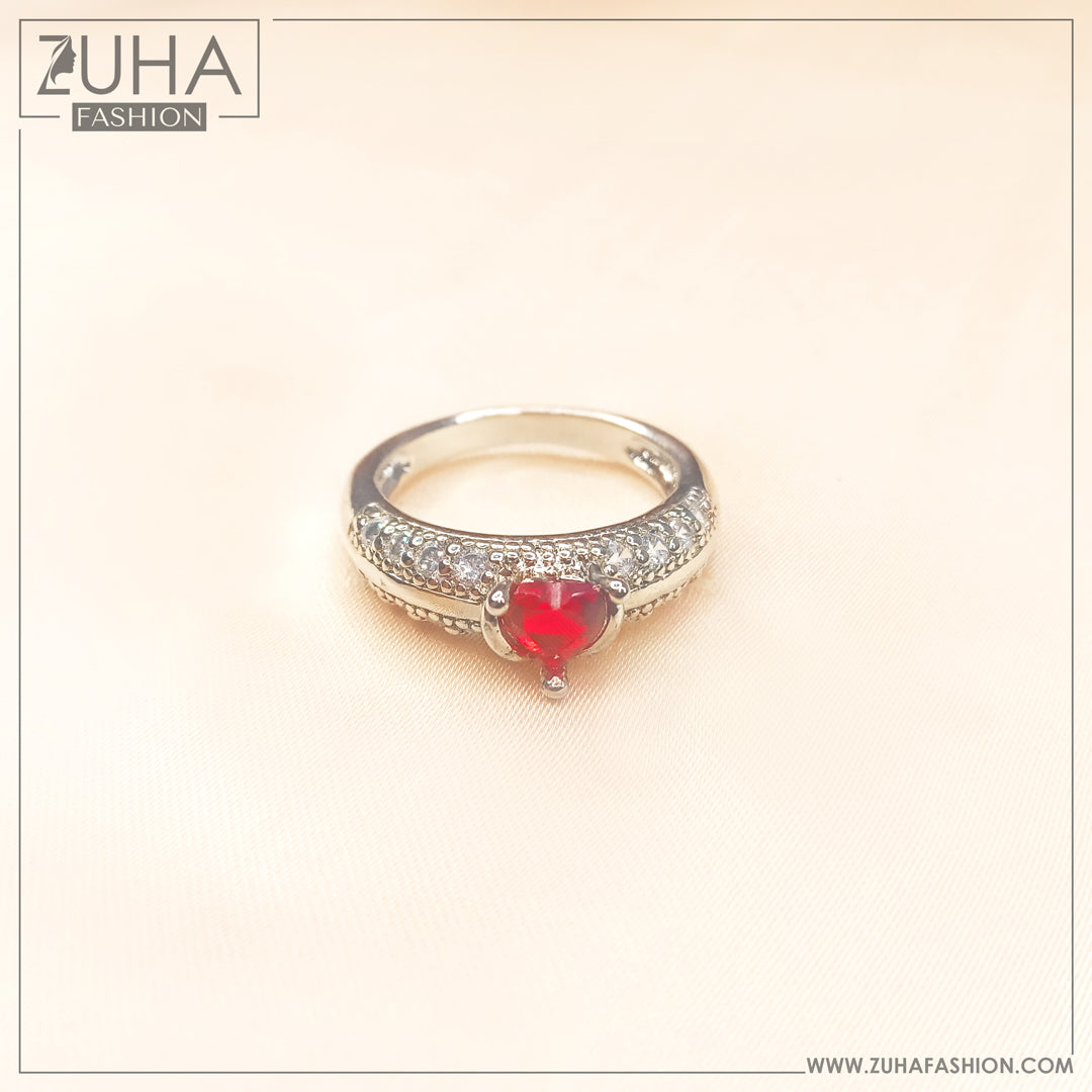 Solitaire Red Heart Silver Ring 0300