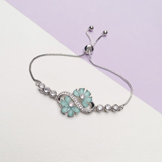Sea Green Silver Chain Bracelet for Girls 0953