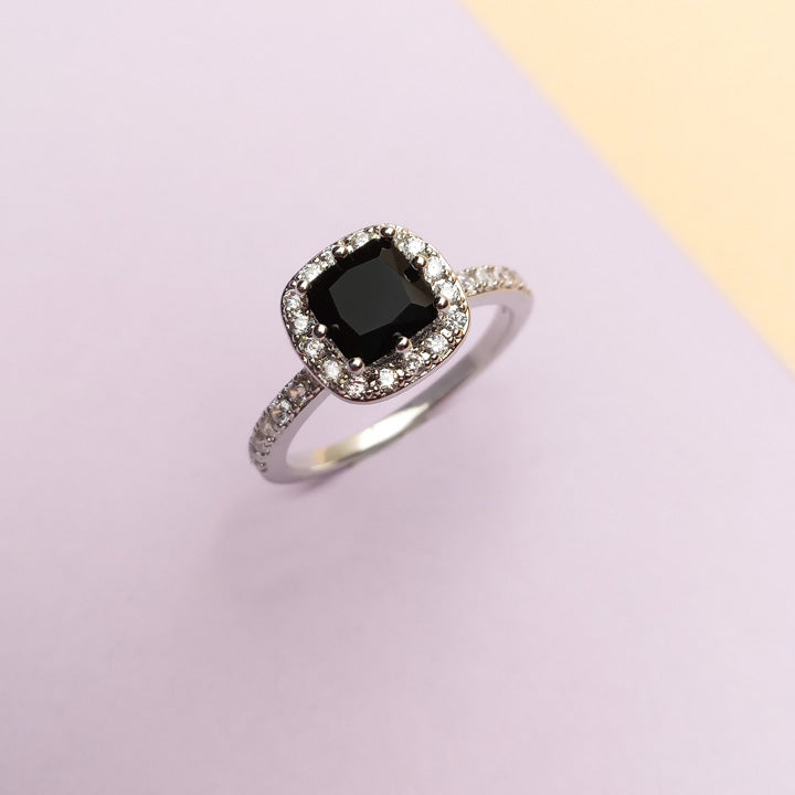 black zircon silver ring for girls