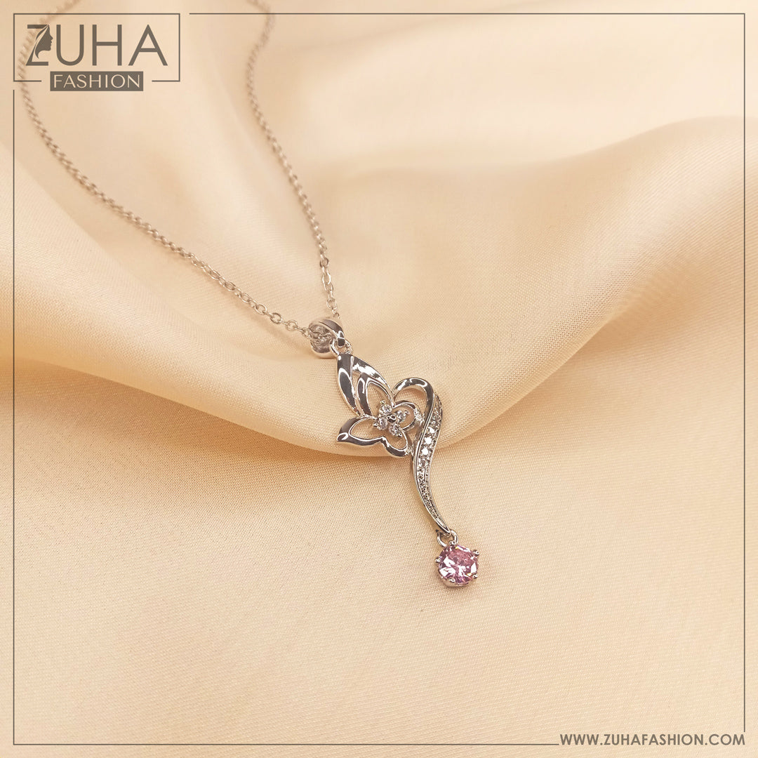 pink crystal silver pendant