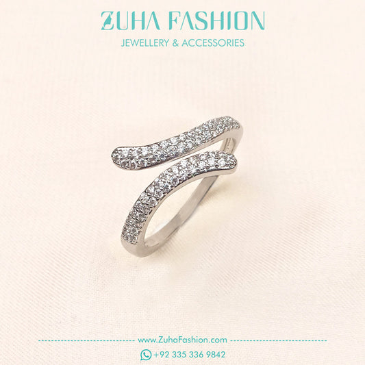 Adjustable Silver Zircon Ring for Girls 0947