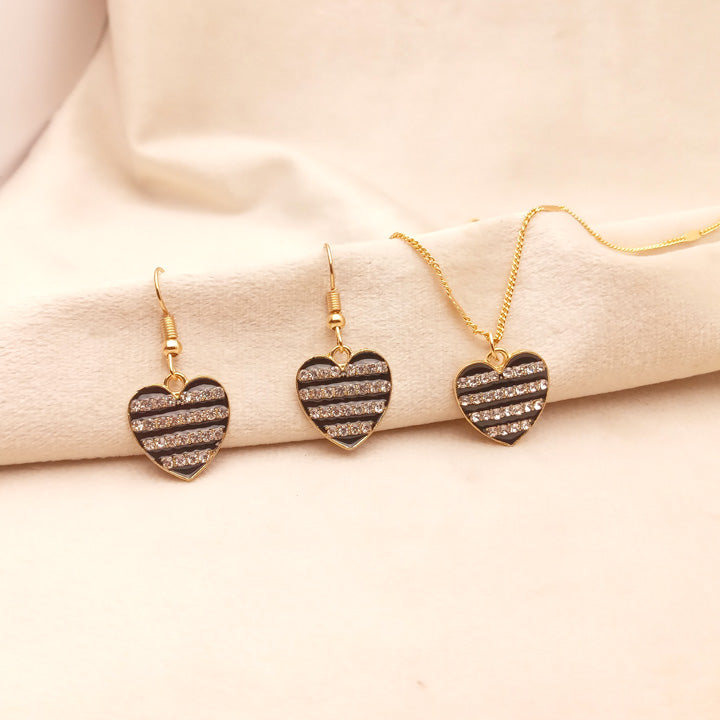 Black Heart Necklace Set for Girls 0655