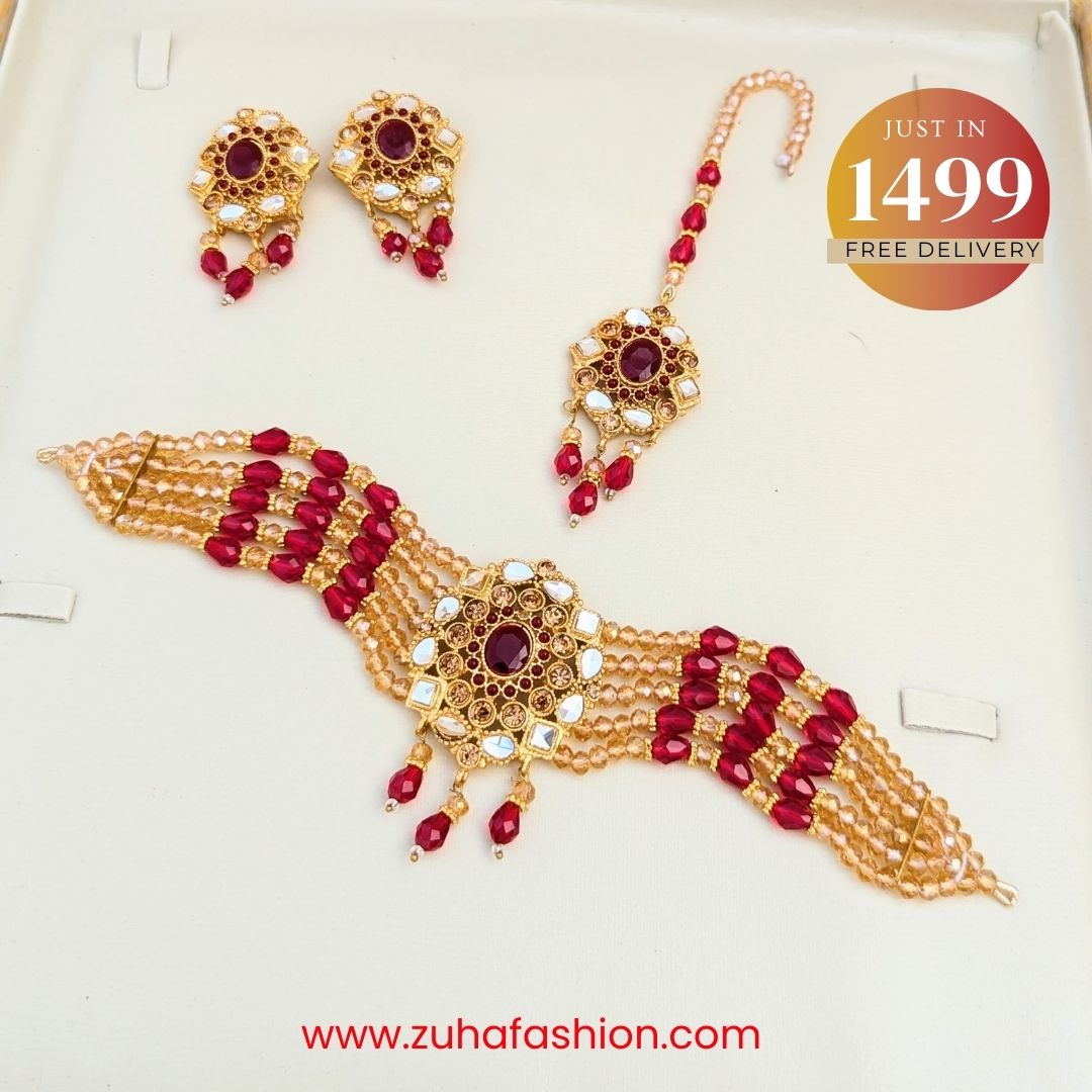 Champagne Red Bridal Choker Set 0110