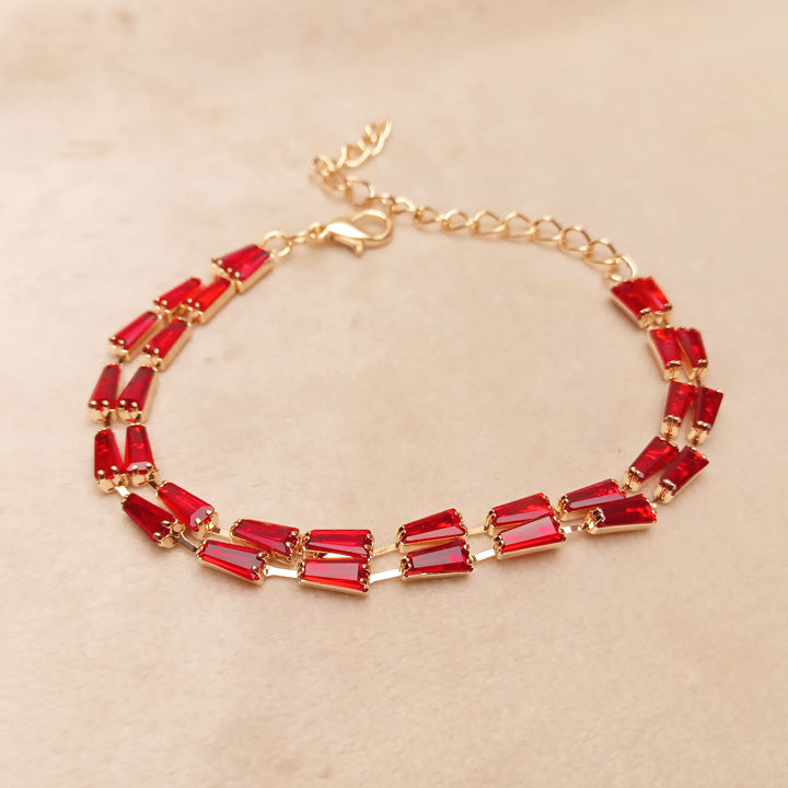 Double Stripe Red Crystal Bracelet 0722