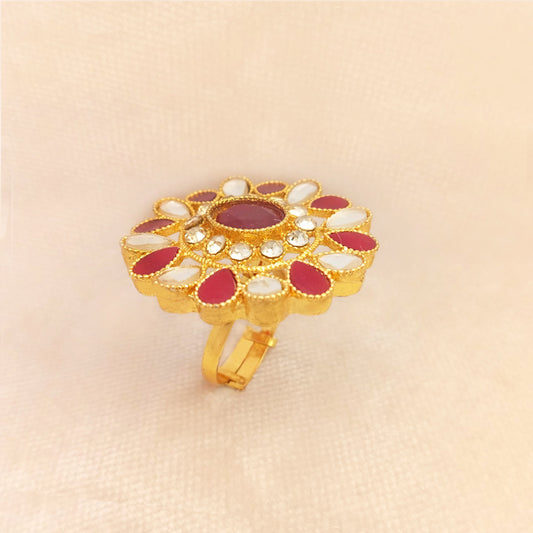 Adjustable Red Polki Ring 0670