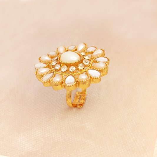 white pearl polki ring