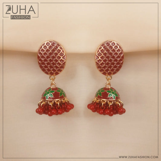 Ethnic Red Jhumka Style Earrings 0248