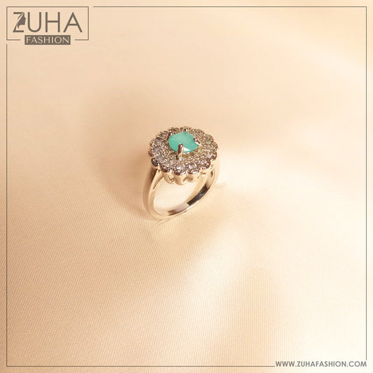 Sea Green Stone Silver Ring 0116