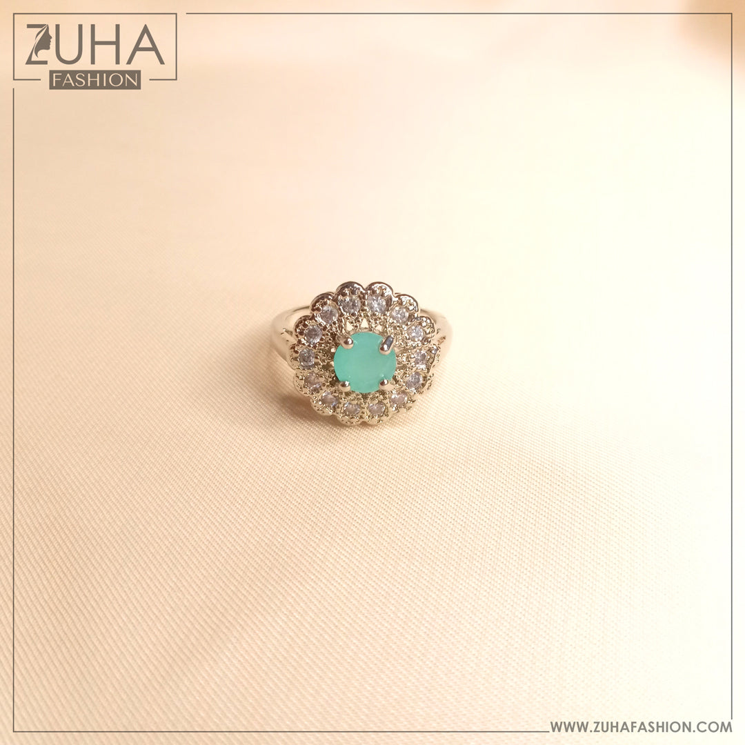 Sea Green Stone Silver Ring 0116