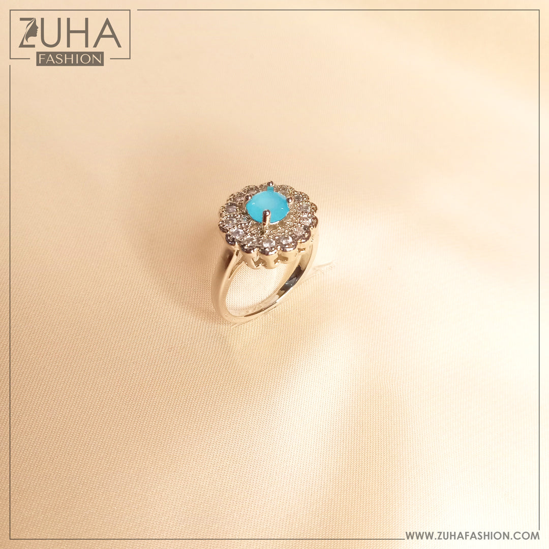 Turquoise Blue Stone Silver Ring 0117