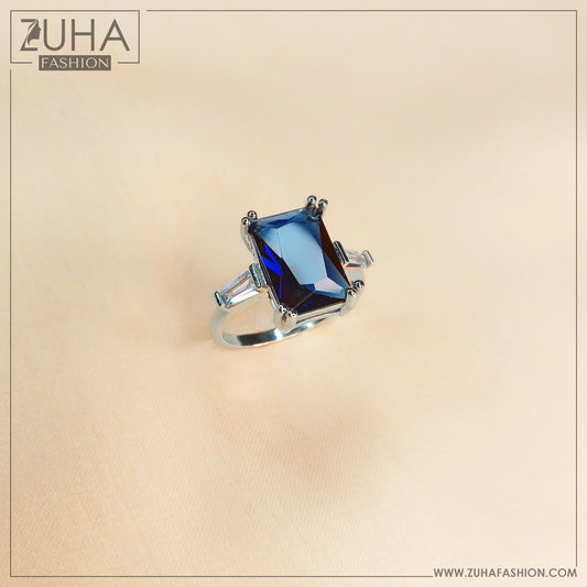 Blue Crystal Silver Matching Ring 0197