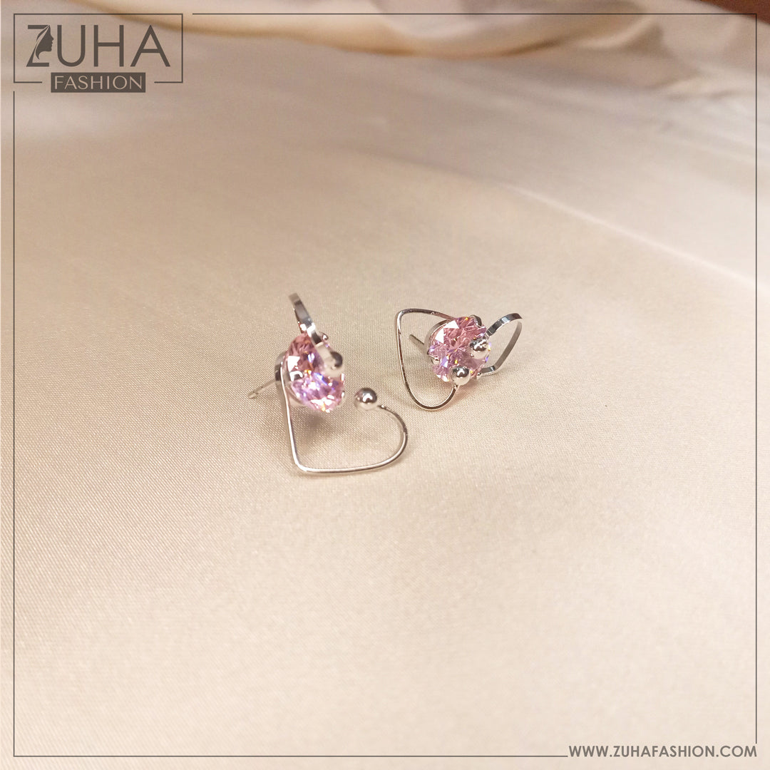 Premium Silver Pink Crystal Ear Studs 0044