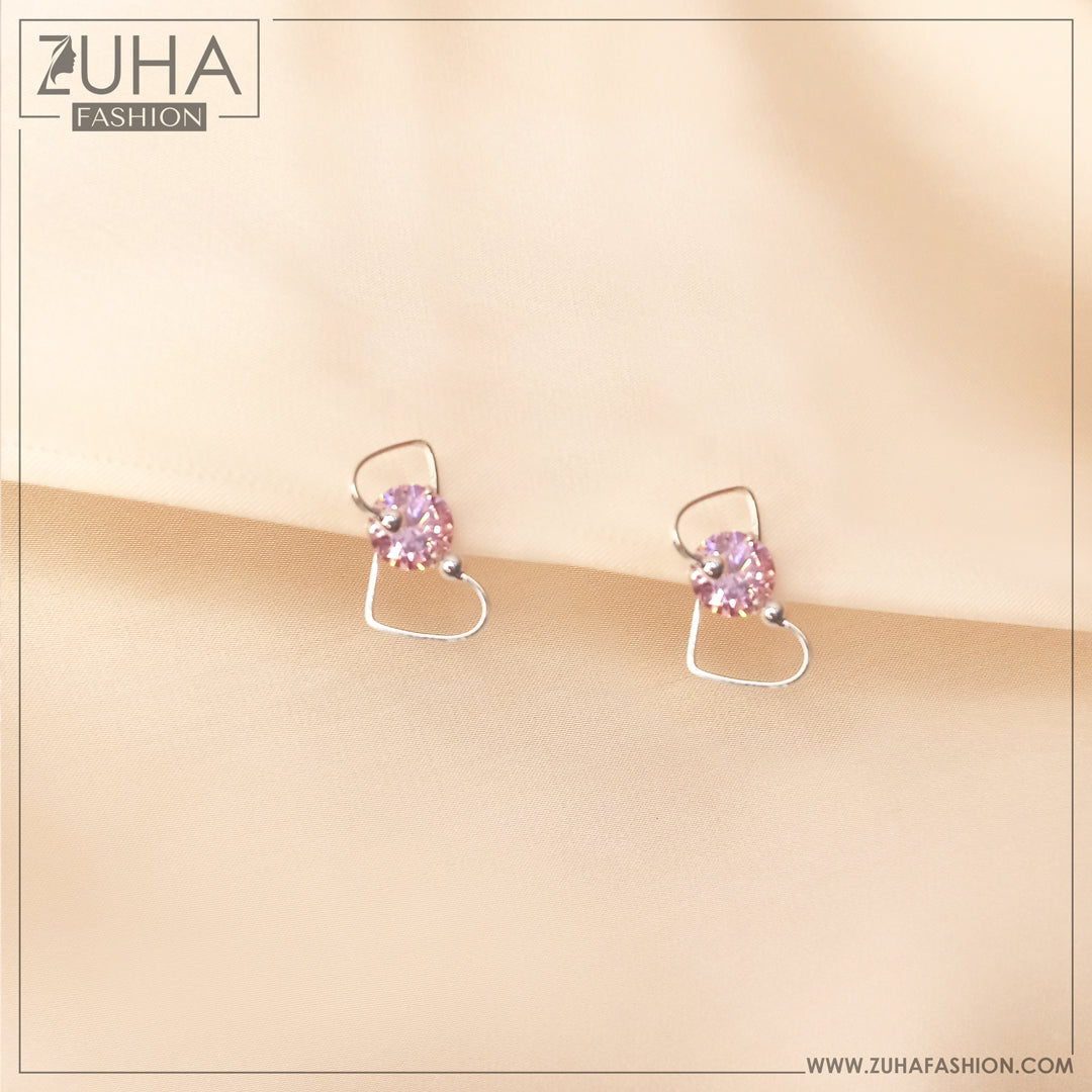 Premium Silver Pink Crystal Ear Studs 0044