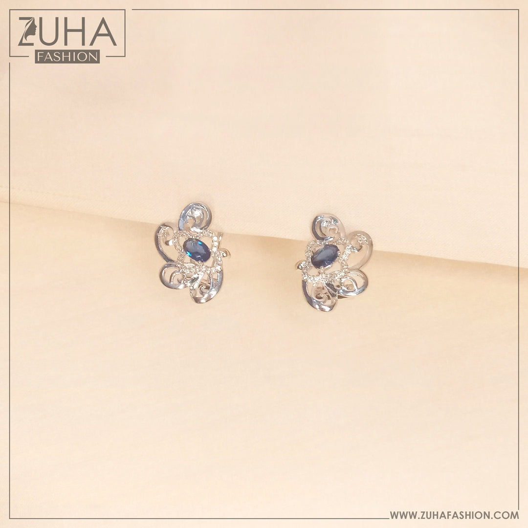 Premium Silver Blue Ear Studs 0042